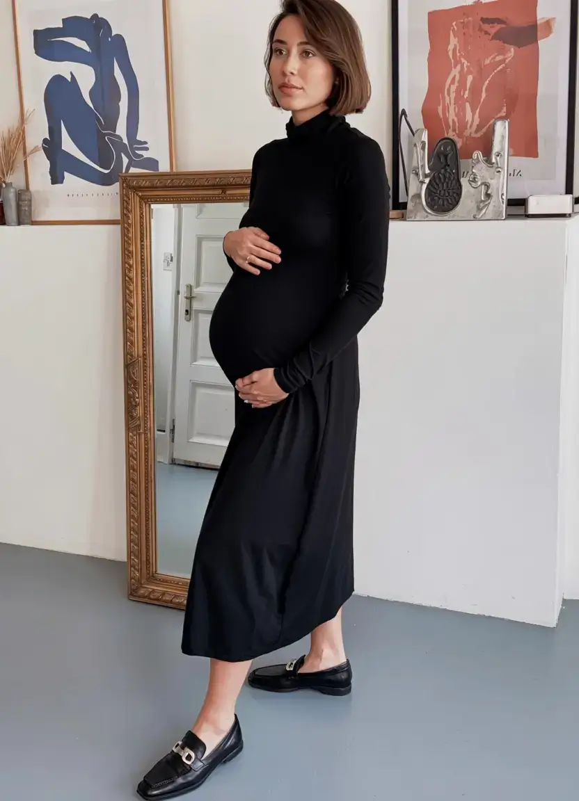 Stylish pregnancy outfits 2026 Black Minimalism and Timeless Edge