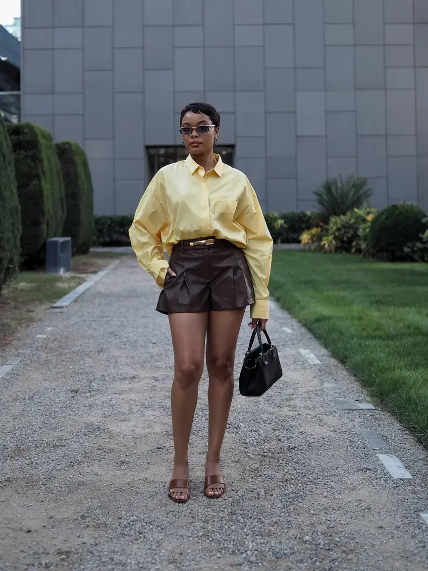 summer outfits for Black women 2026 Power Contrast in Yellow and Chocolate