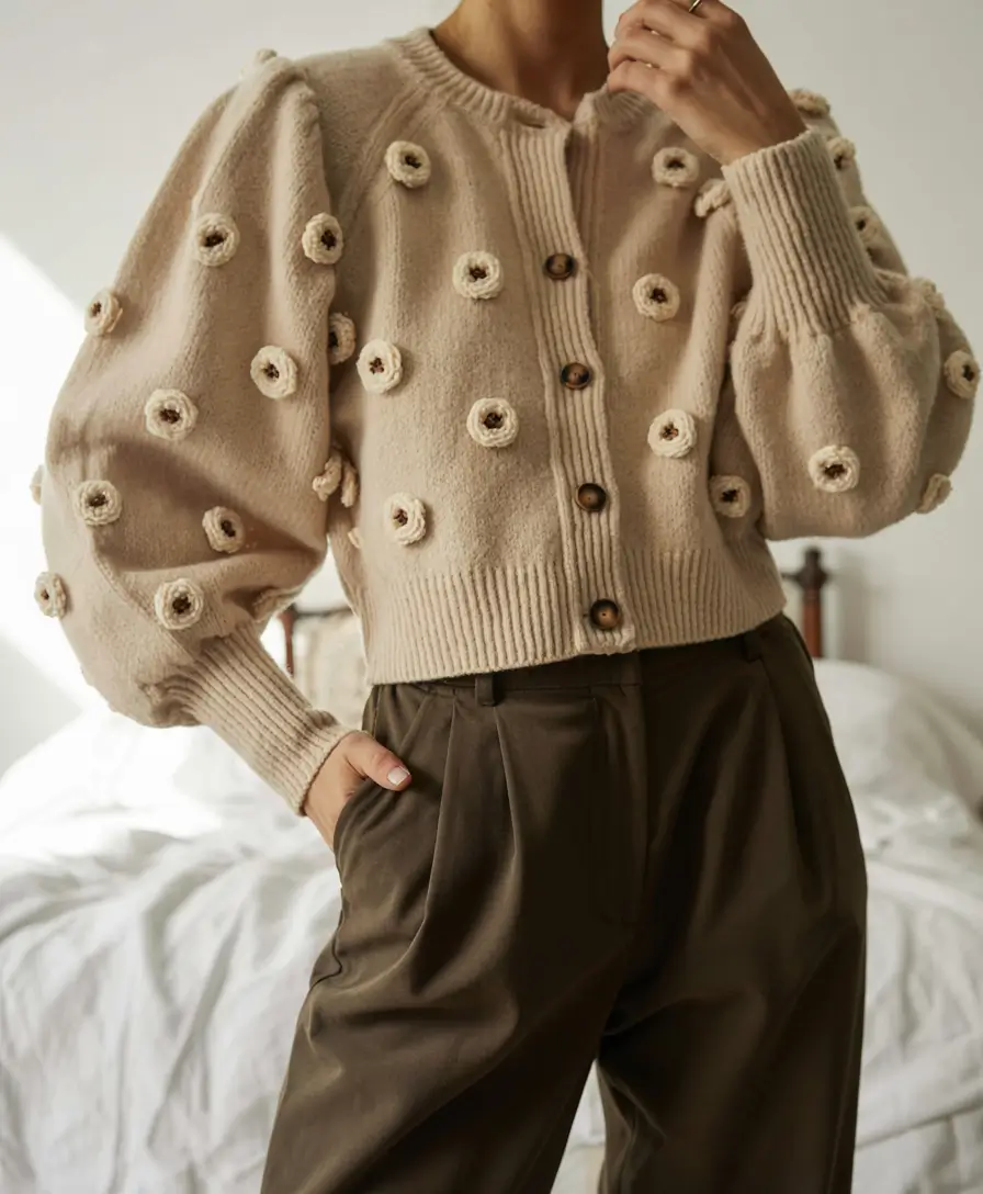 Sweater outfit inspiration 2026 Playful Texture With Vintage Sweetness