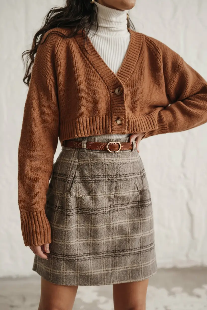 Sweater outfit inspiration 2026 Classic Cropped Warmth With a Tailored Charm