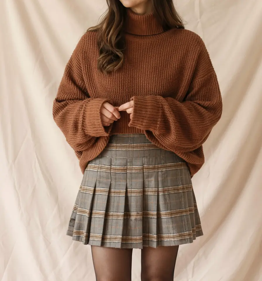 Sweater outfit inspiration 2026 Pleated Playfulness With Soft Oversized Volume