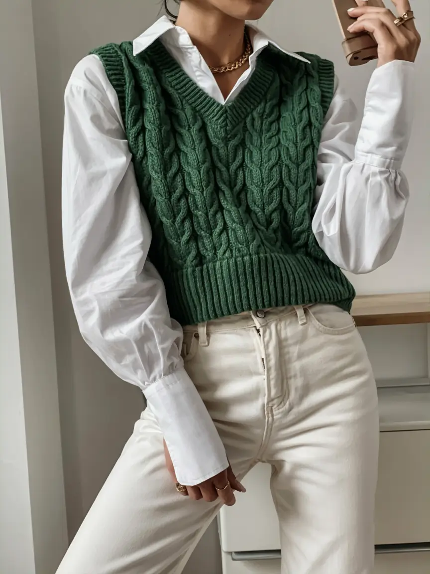 Sweater outfit inspiration 2026 Structured Layers in Deep Green