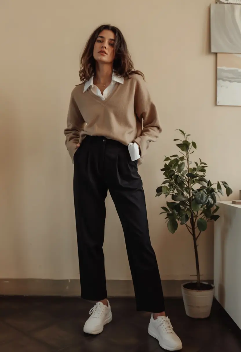 Sweater outfit inspiration 2026 Clean Lines With a Soft V-Neck