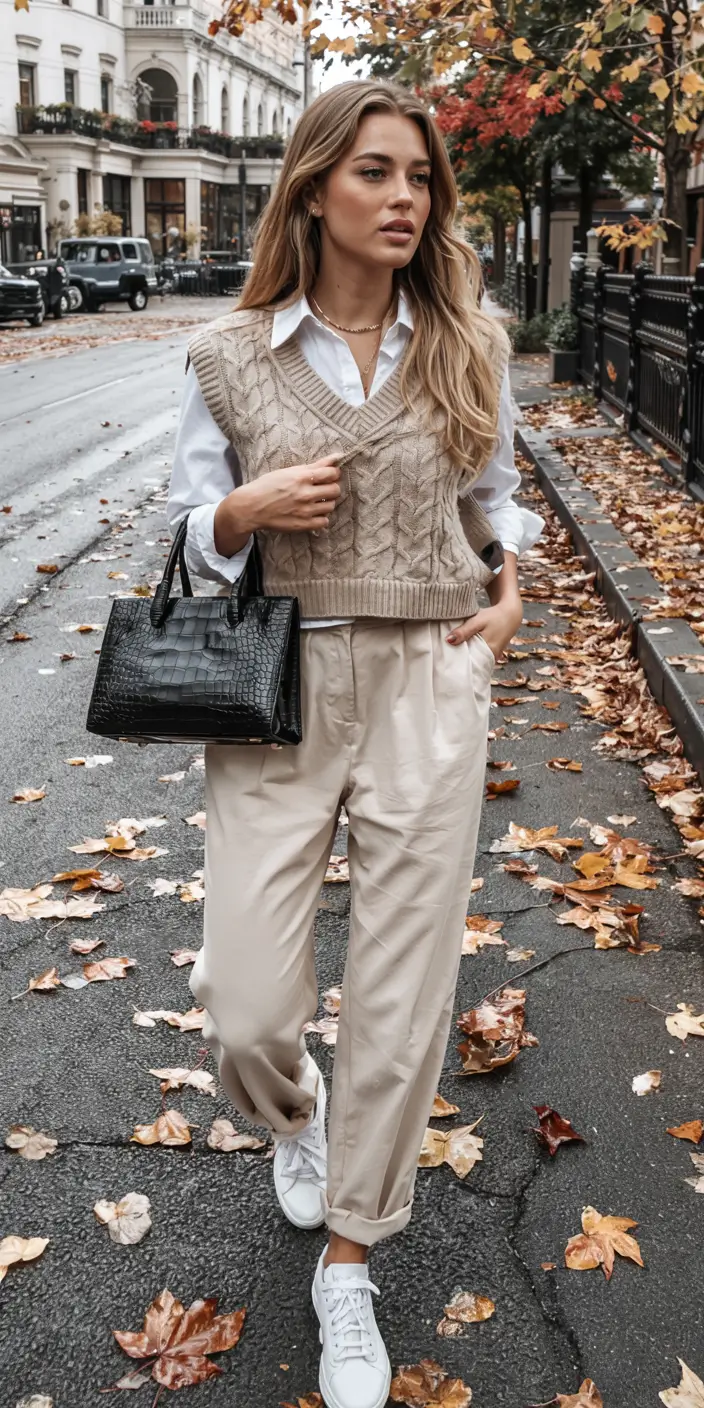 Sweater outfit inspiration 2026 Soft Neutrals on a Crisp Autumn Walk