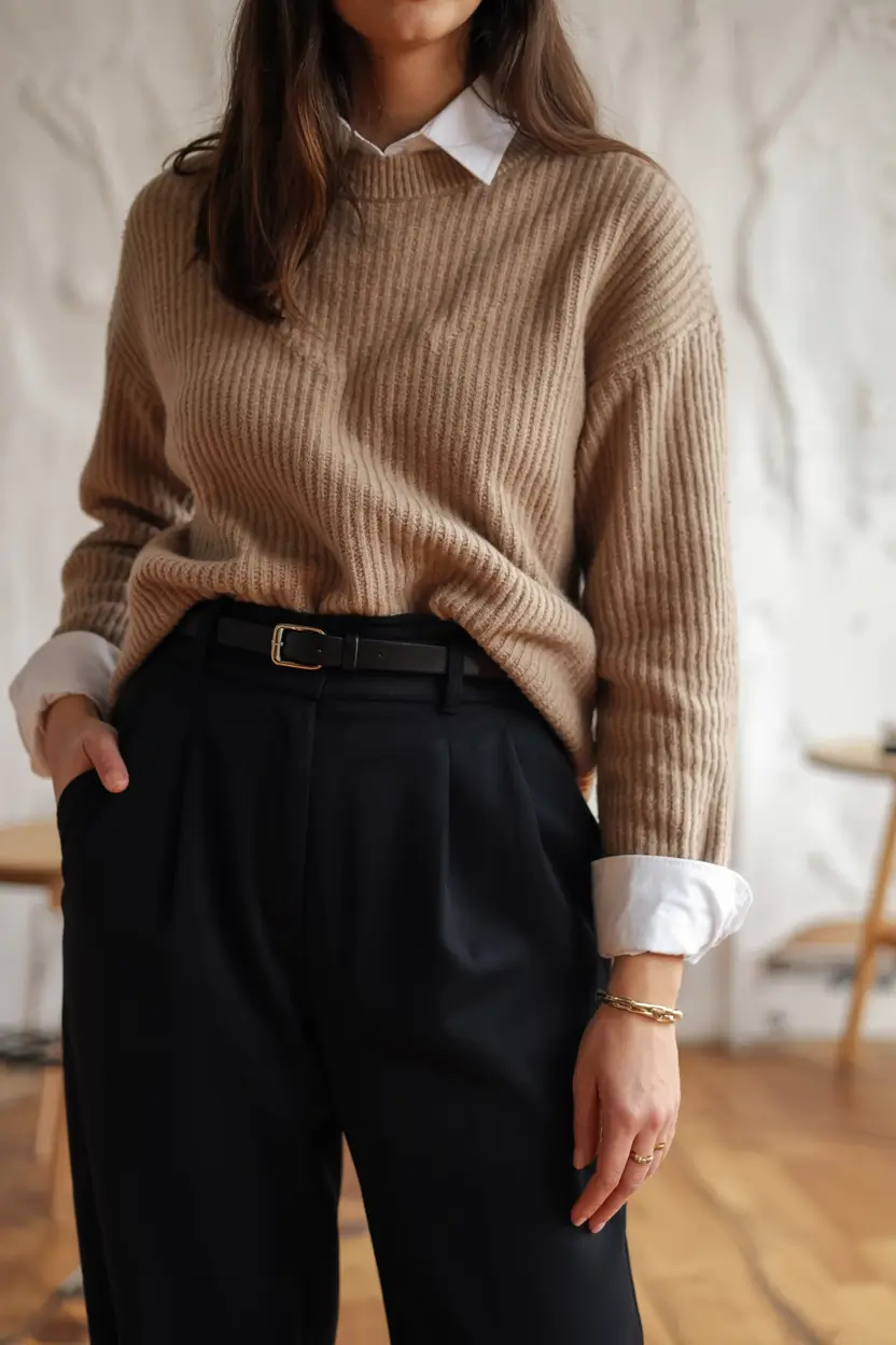 Sweater outfit inspiration 2026 Classic Layers With a Tailored Edge