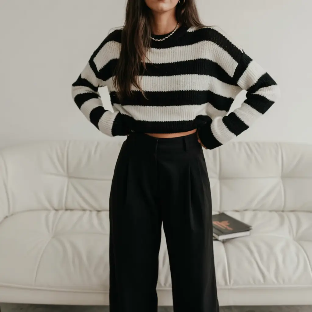 Sweater outfit inspiration 2026 Striped Confidence in Bold Monochrome