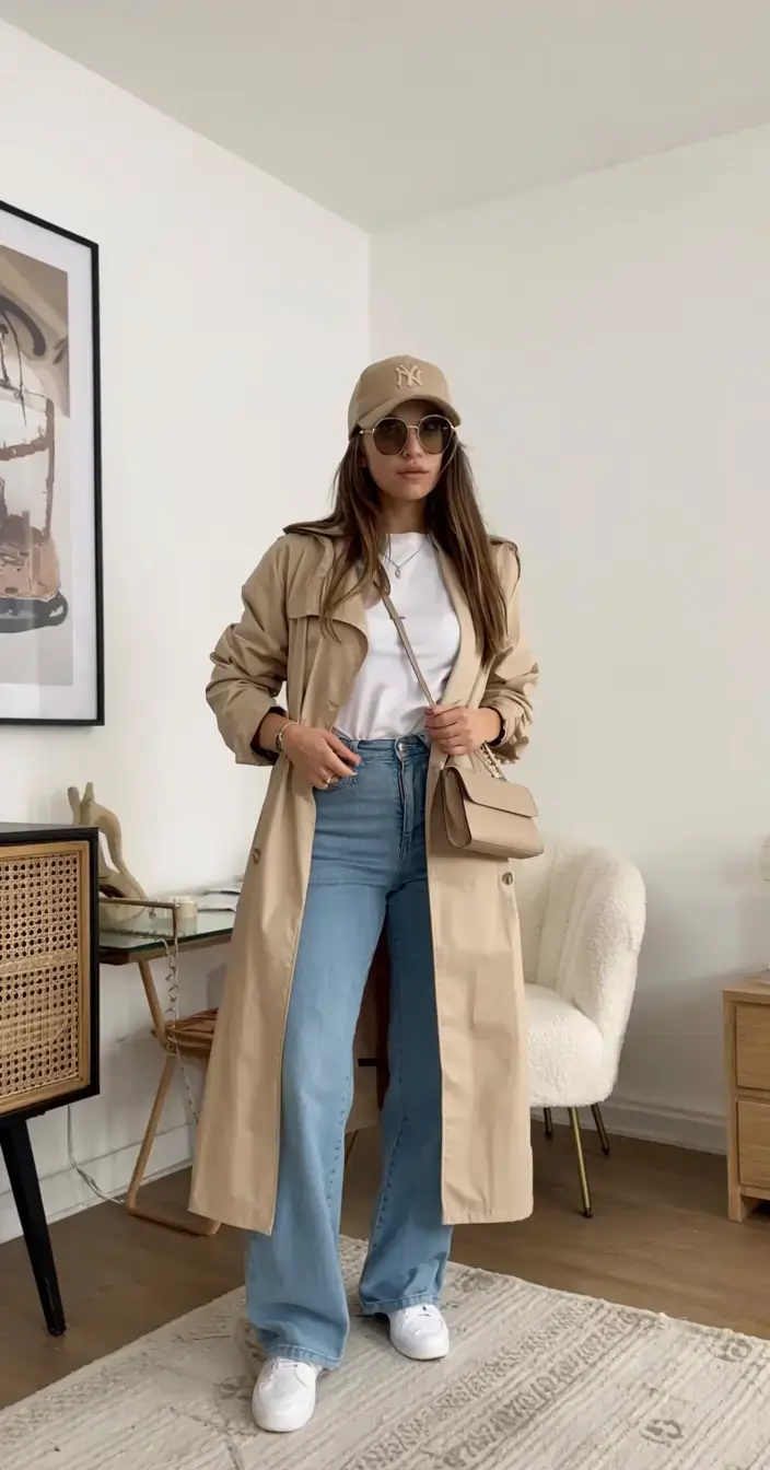 Travel outfit ideas 2026 Classic Trench and Denim Revival