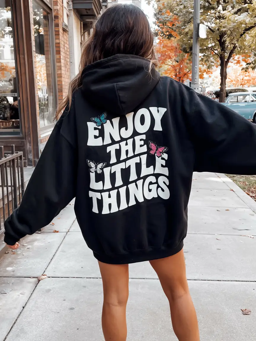 Trendy hoodie outfits 2026 Oversized Black Hoodie With a Feel-Good Message