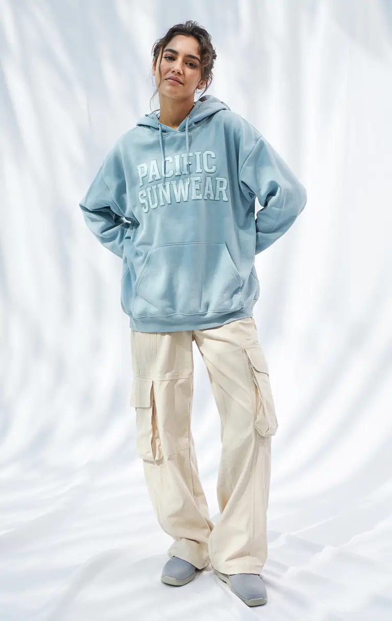 Trendy hoodie outfits 2026 Soft Blue Casual With Relaxed Cargo Balance