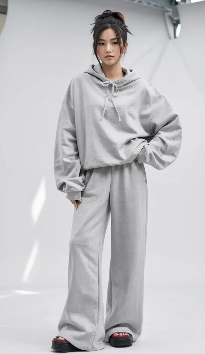 Trendy hoodie outfits 2026 Monochrome Wide-Leg Comfort