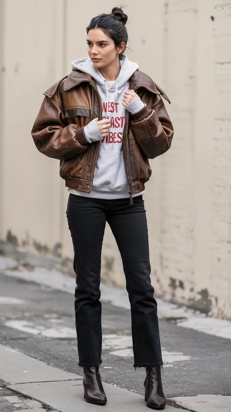 Trendy hoodie outfits 2026 Vintage Aviator Energy With Graphic Layers