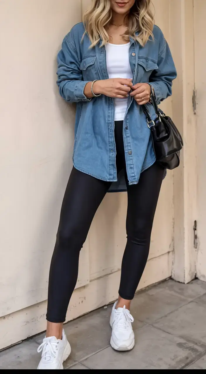 Trendy legging outfits 2026 Denim Revival Vibe