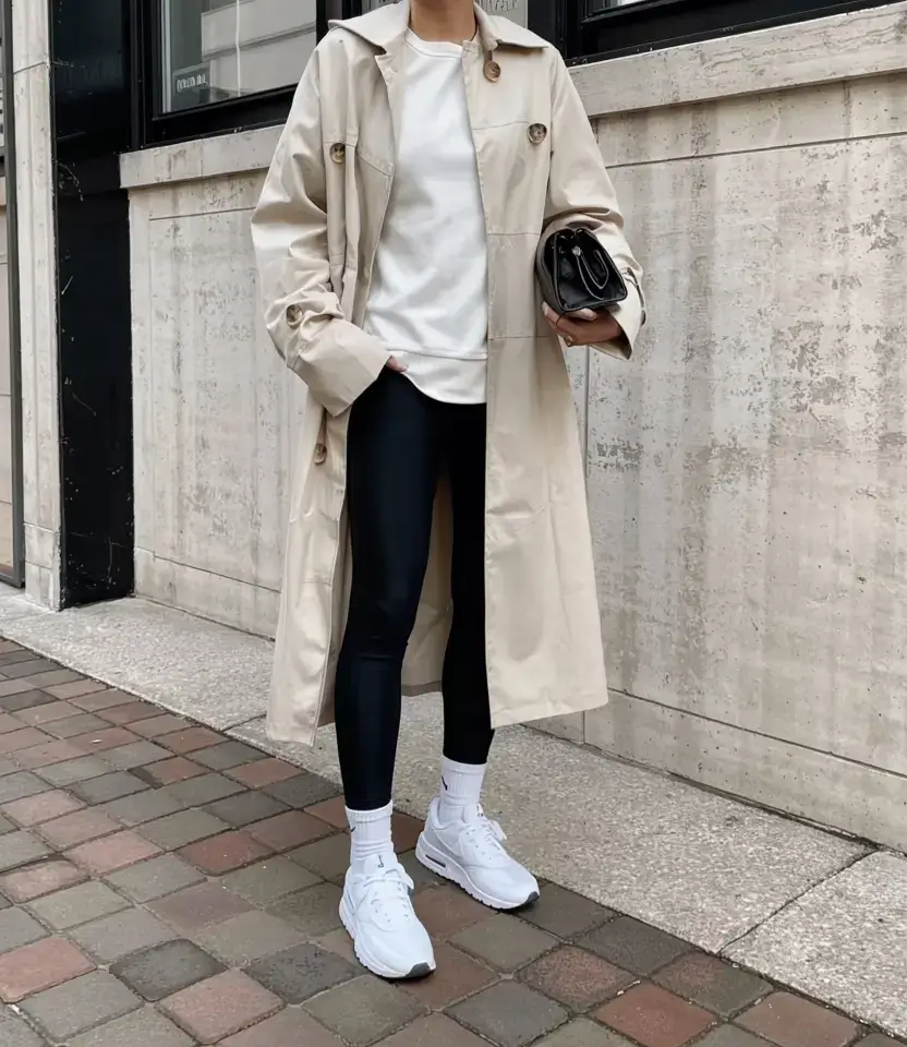 Trendy legging outfits 2026 Chic Trench Simplicity