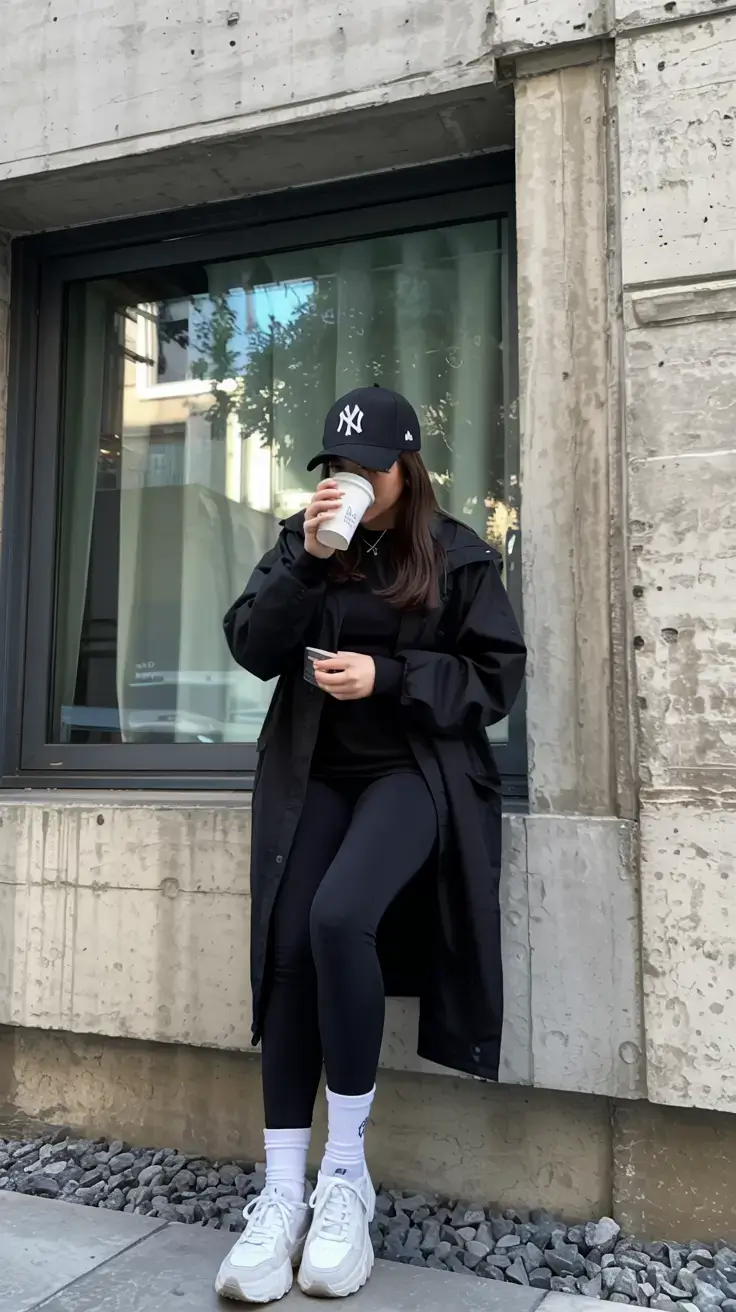 Trendy legging outfits 2026 Rainy-Day Street Mood