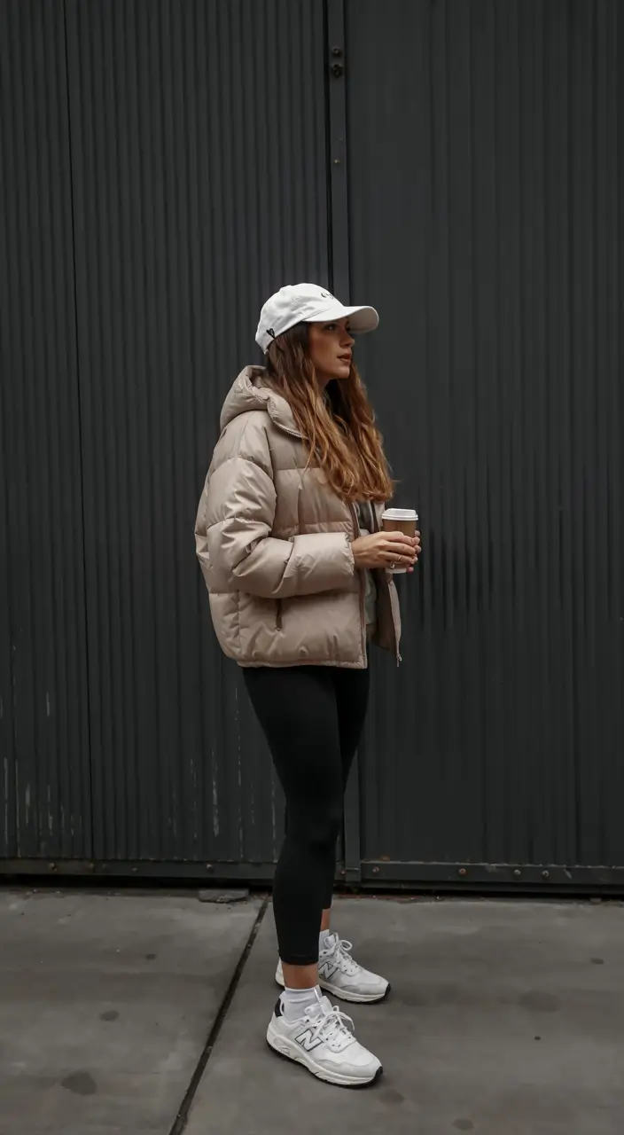 Trendy legging outfits 2026 Winter Puffer Glow