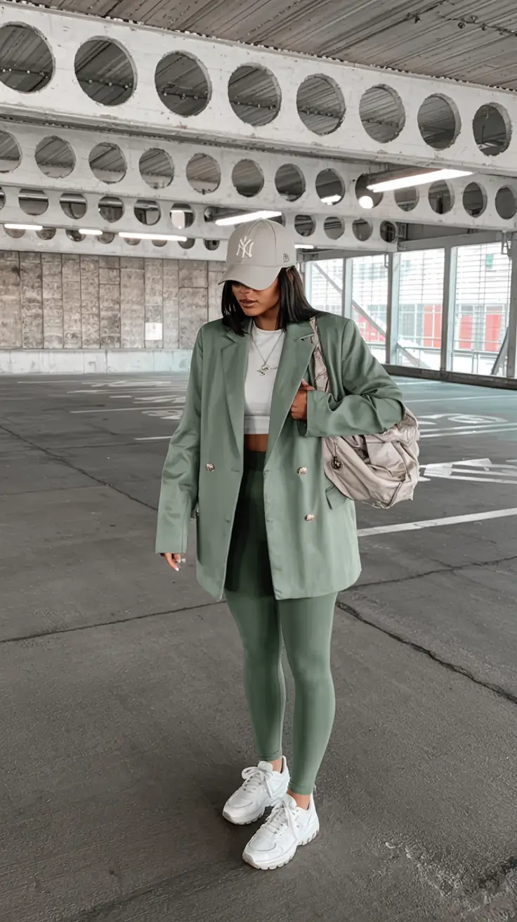 Trendy legging outfits 2026 Monochrome Mint Moment