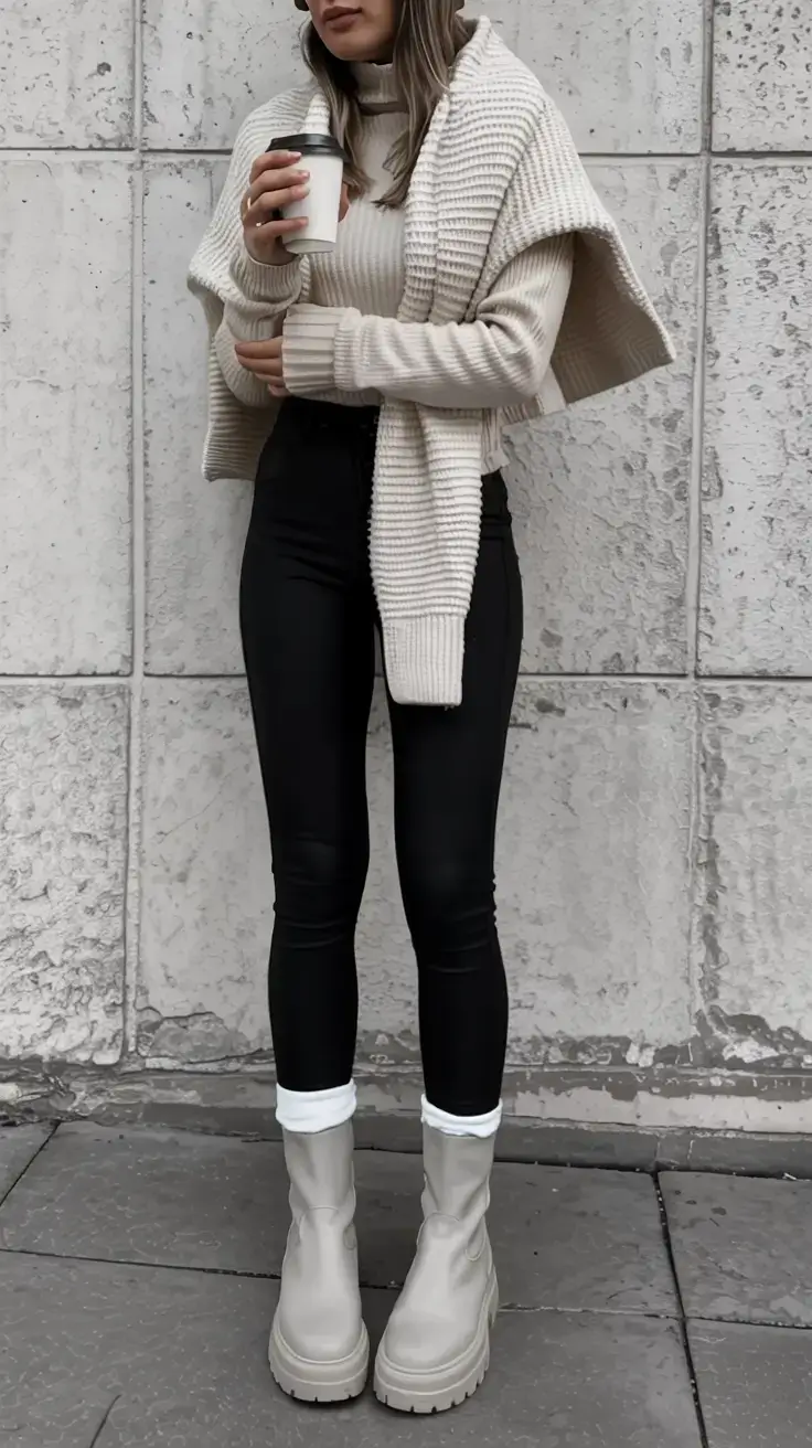 Trendy legging outfits 2026 Neutral Luxe Vibes