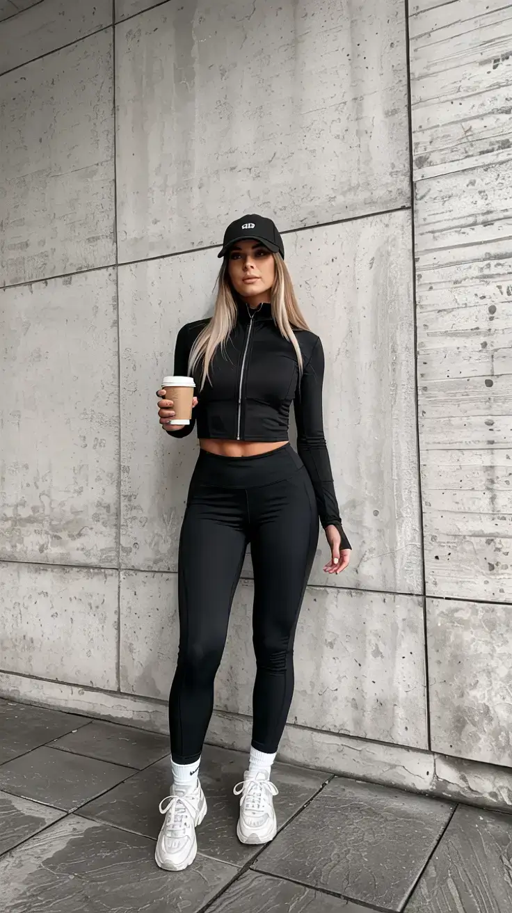 Trendy legging outfits 2026 Monochrome Athletic Moment