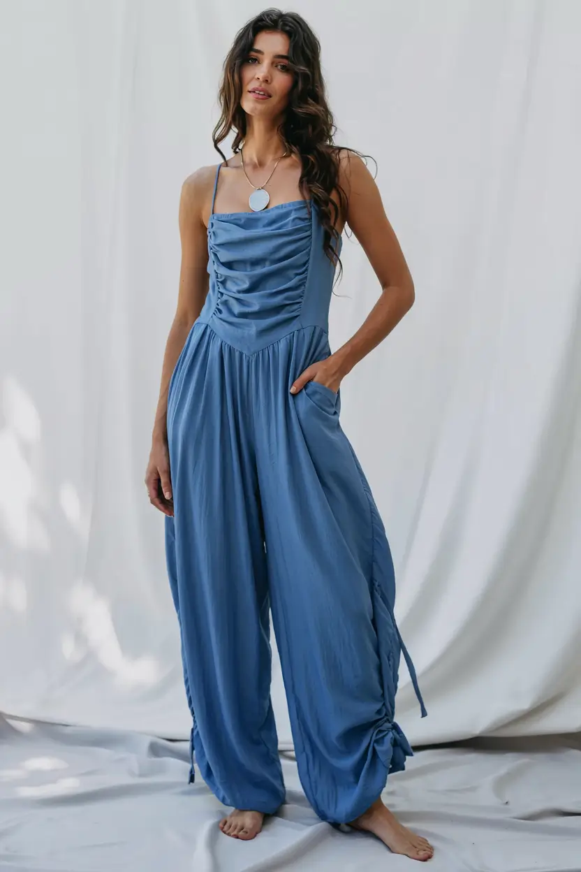 Trendy midsize outfits 2026 Soft Blues and Relaxed Draping for Effortless Summer Days