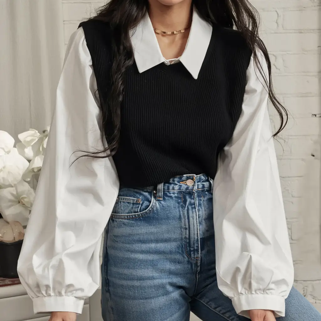 trendy outfits for women 2026 Layered Contrasts With Graphic Structure