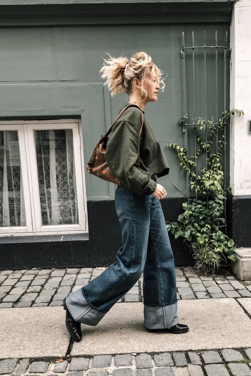 trendy outfits for women 2026 Earthy Greens With Structured Denim