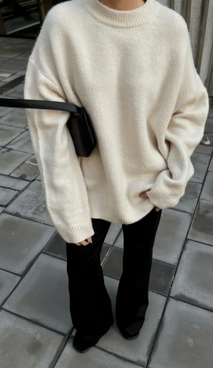 trendy outfits for women 2026 Soft Knit Minimalism With Dark Contrast