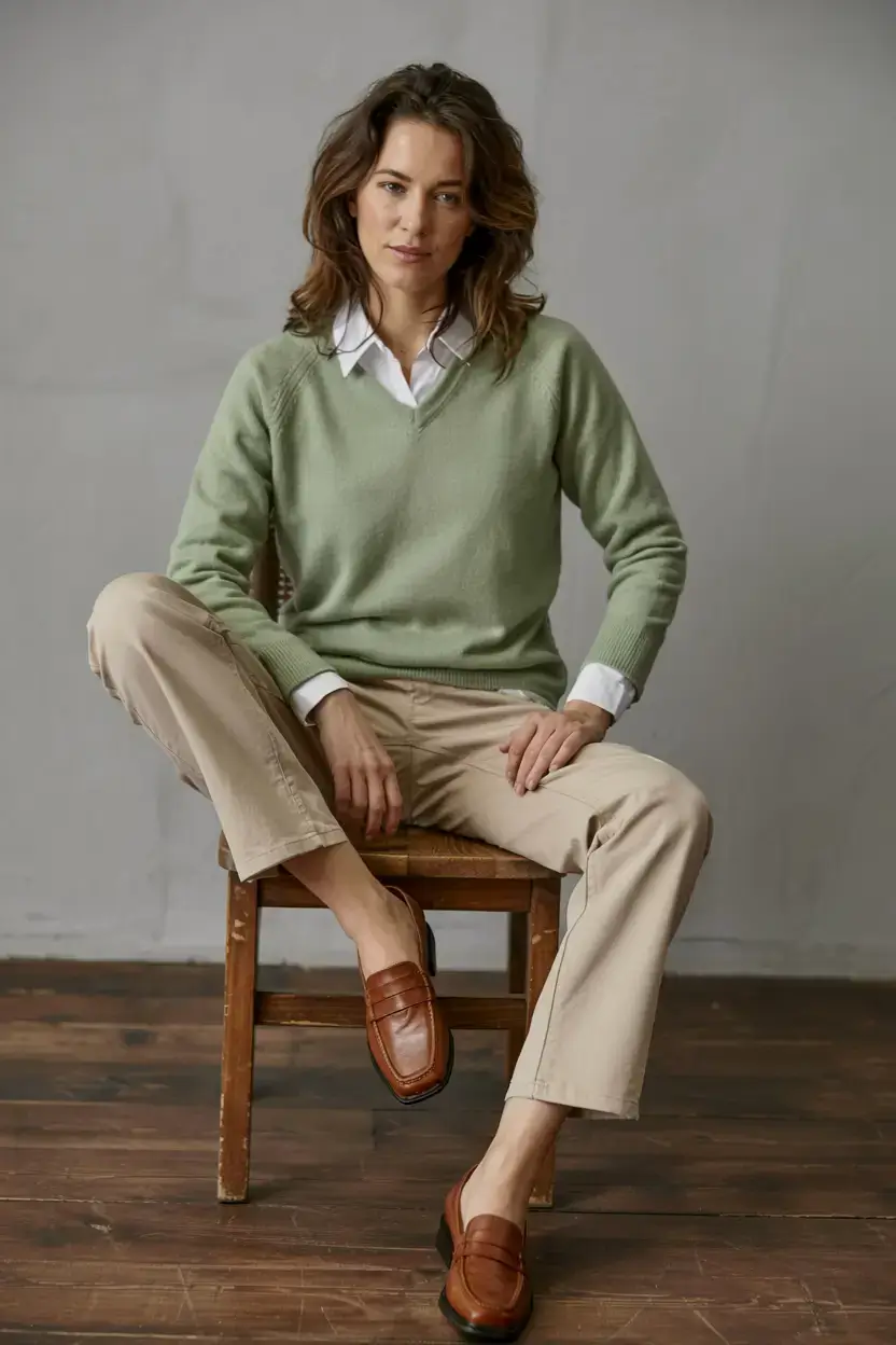 Trendy outfits for women over 40 in 2026 Soft Sage and Tailored Calm