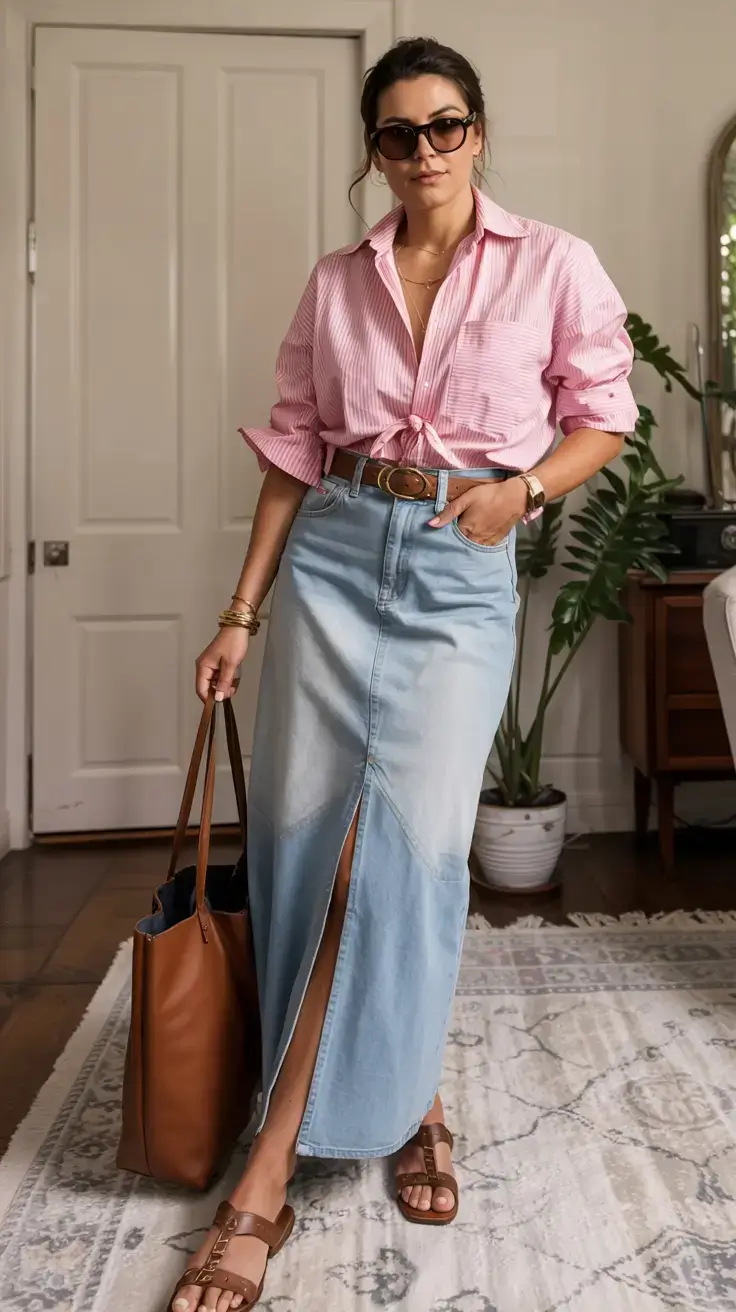 Trendy outfits for women over 40 in 2026 Feminine Ease The Denim Maxi Revival