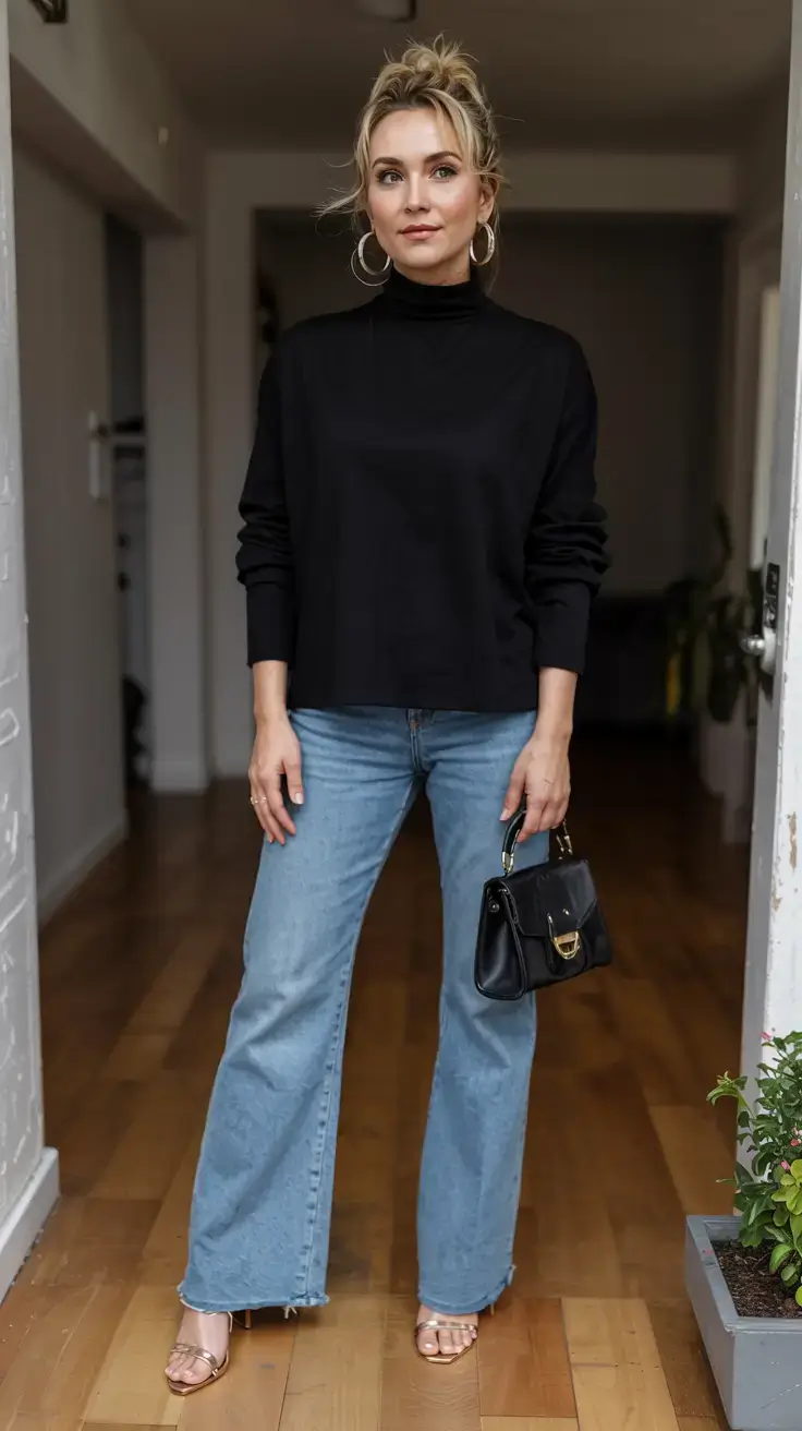 Trendy outfits for women over 40 in 2026 Polished Edge Denim Meets Black