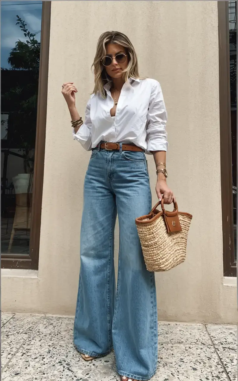 Trendy outfits for women over 40 in 2026 Refined Simplicity White and Denim Reimagined