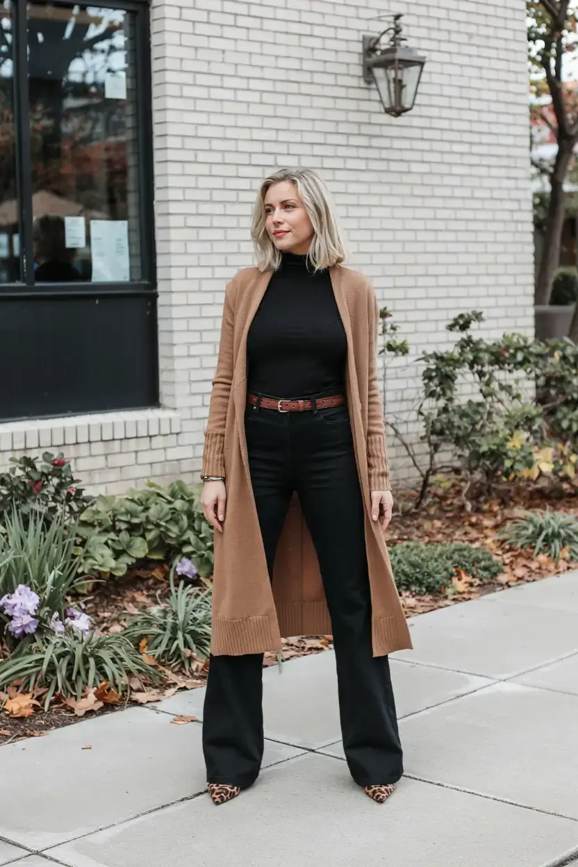 Trendy outfits for women over 40 in 2026 Modern Heritage Camel and Black Sophistication