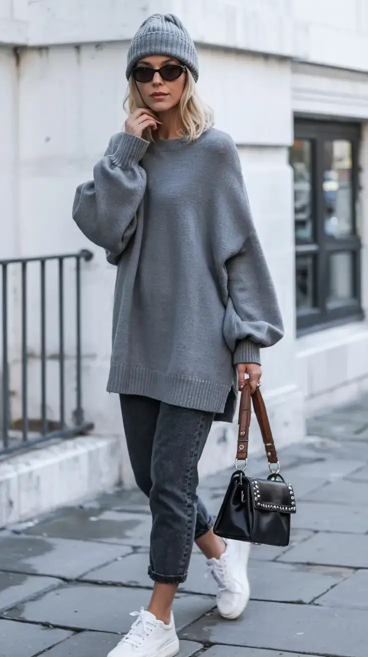 Trendy outfits for women over 40 in 2026 Cozy Urban Layers in Winter Gray