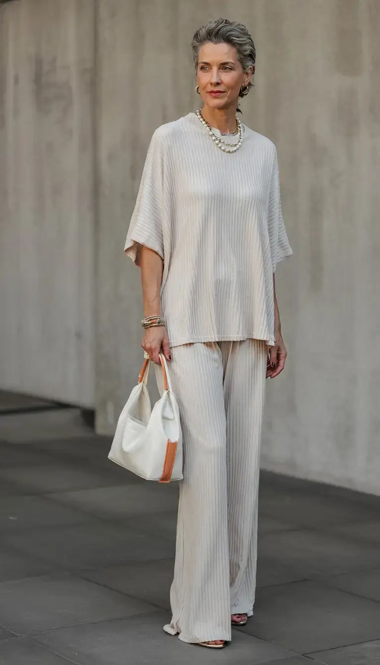 trendy outfits for women over 50 in 2026 Monochrome Ease in Cream and Light