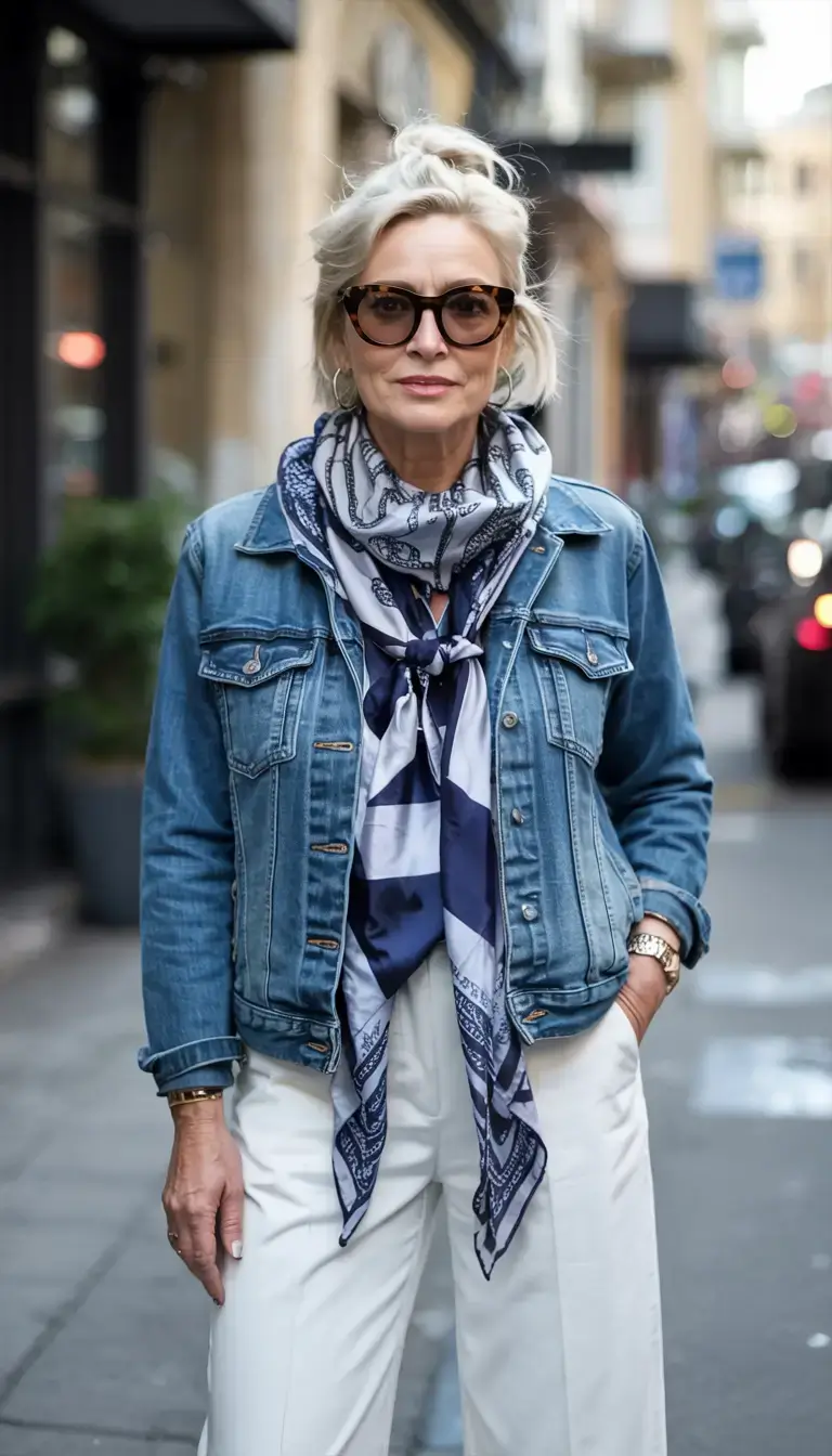 trendy outfits for women over 50 in 2026 Denim Classic Meets Nautical Chic