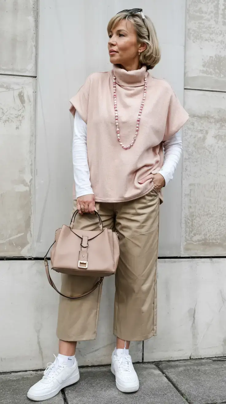 trendy outfits for women over 50 in 2026 Soft Rose Tones and Casual Elegance