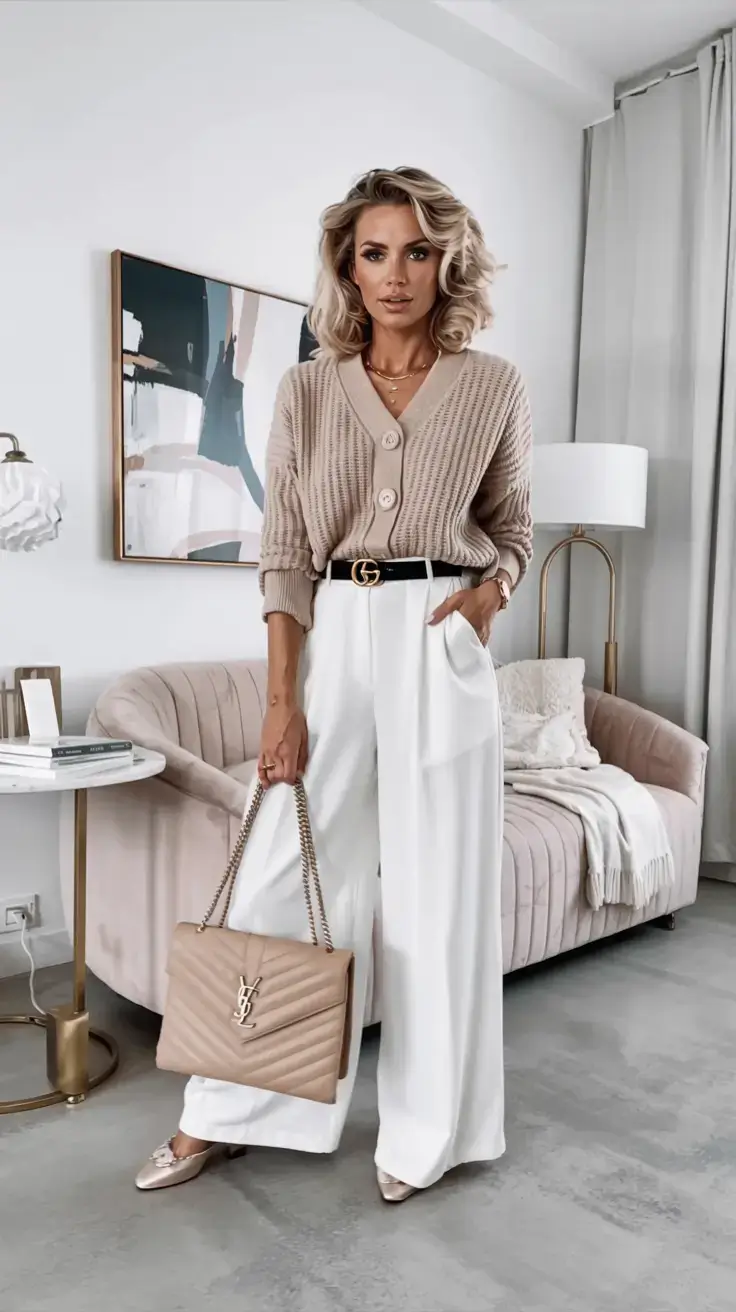 trendy outfits for women over 50 in 2026 Polished Perfection in Camel and White