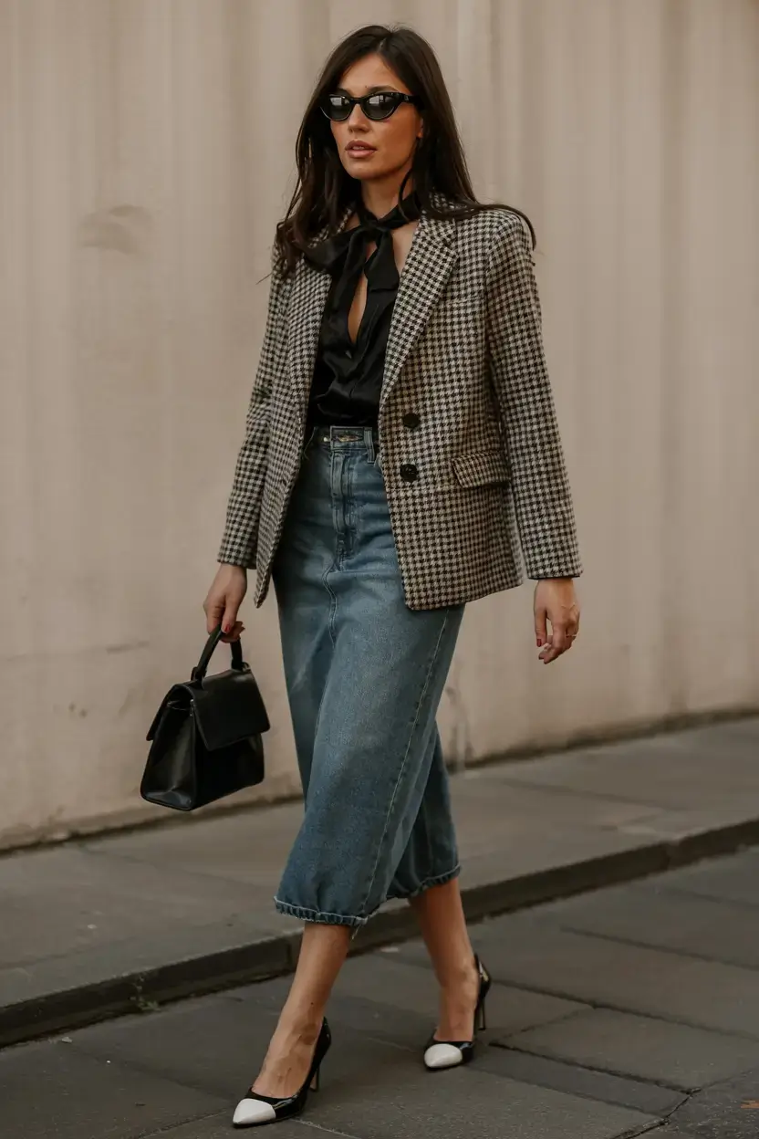 trendy outfits for women over 50 in 2026 Retro Houndstooth with Urban Cool