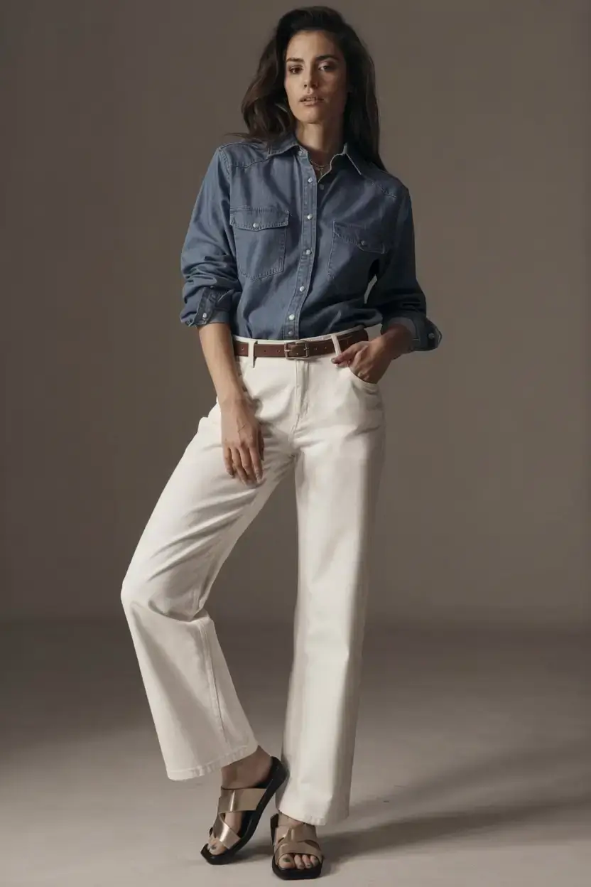 trendy outfits for women over 50 in 2026 Modern Americana Denim and Ivory Revival