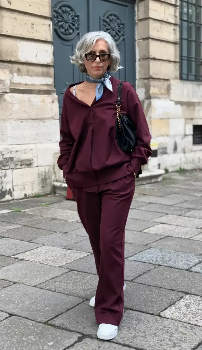 trendy outfits for women over 50 in 2026 Deep Burgundy and Effortless Confidence