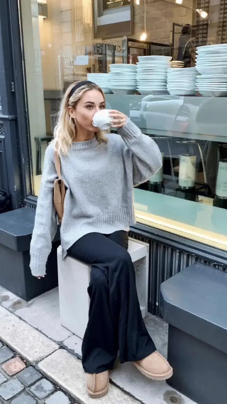 Ugg outfit ideas 2026 Soft Grey Mornings and City Cafés