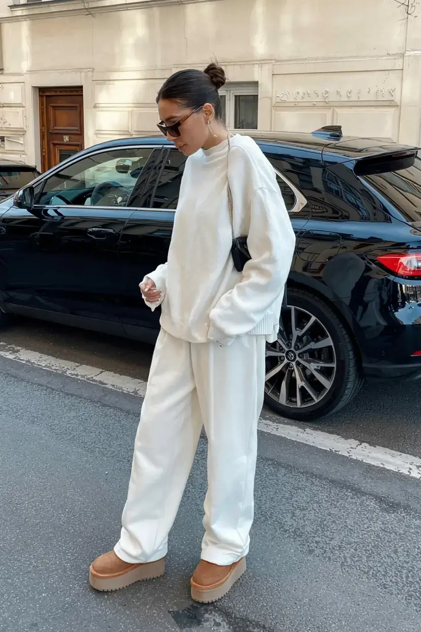 Ugg outfit ideas 2026 Minimal Cream Monochrome