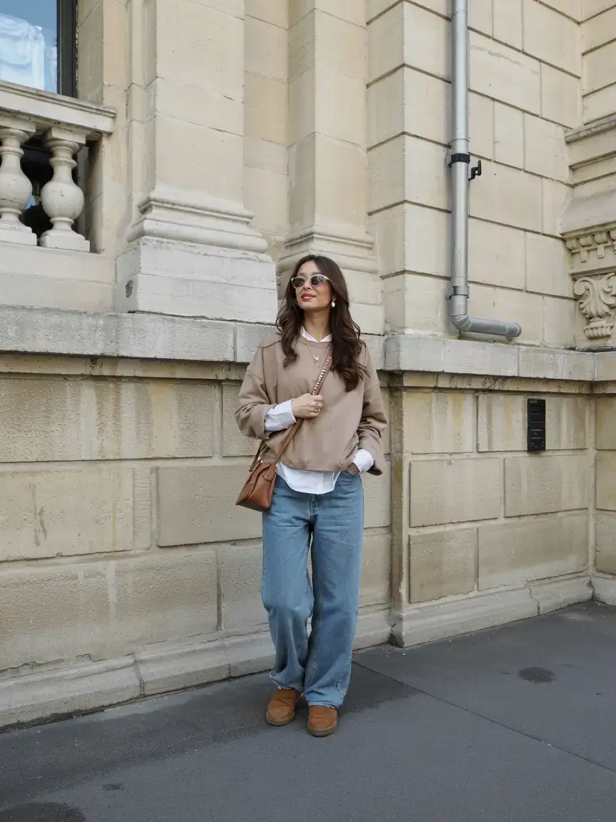 Ugg outfit ideas 2026 Classic Beige and Blue Pairing