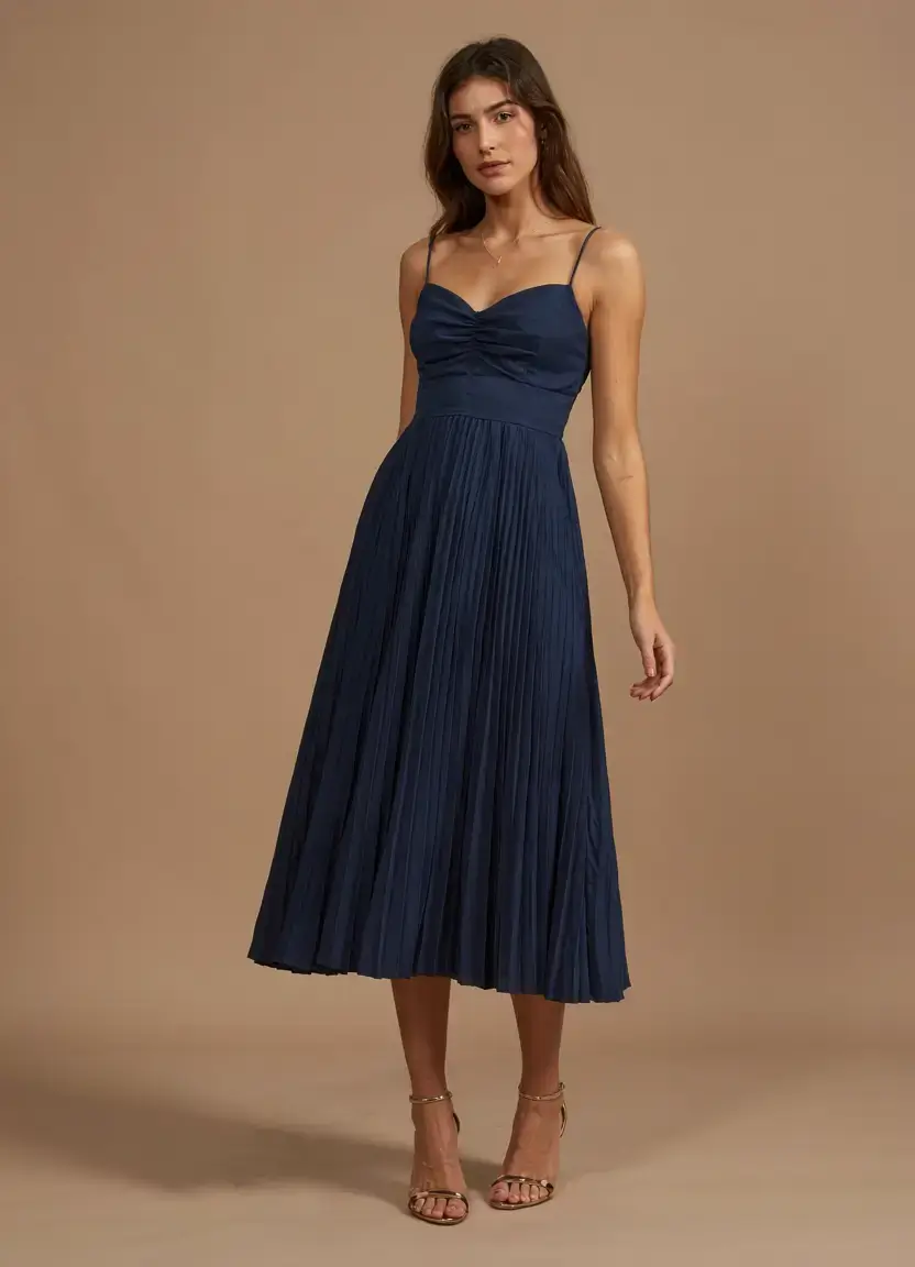 Wedding guest outfit ideas 2026 Midnight Pleated Grace