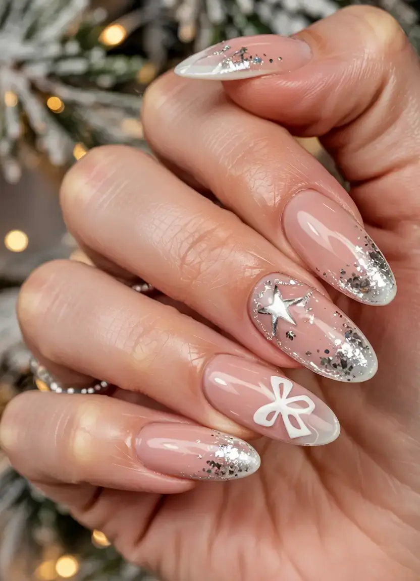 white christmas nails ideas 2025 Starlit Gift