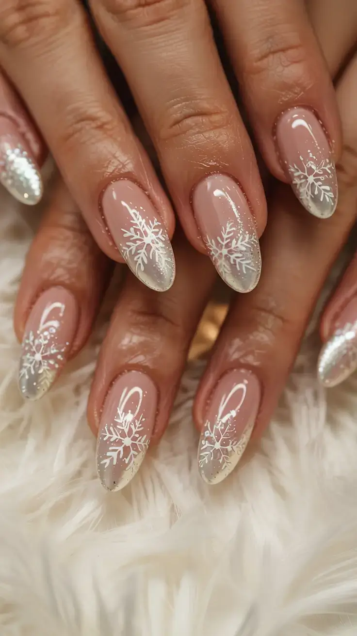 white christmas nails ideas 2025 Champagne Snowfall