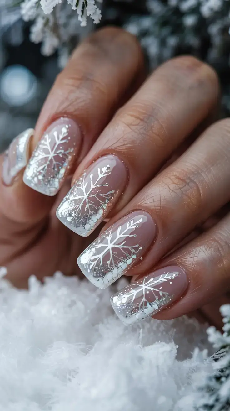 white christmas nails ideas 2025 Frosted Petal French