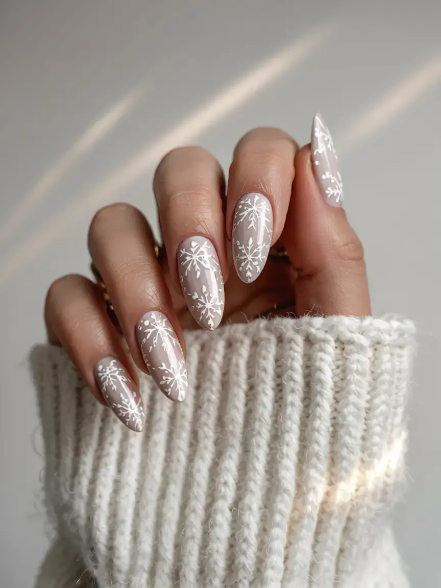 white christmas nails ideas 2025 Cozy Knit Snowflakes