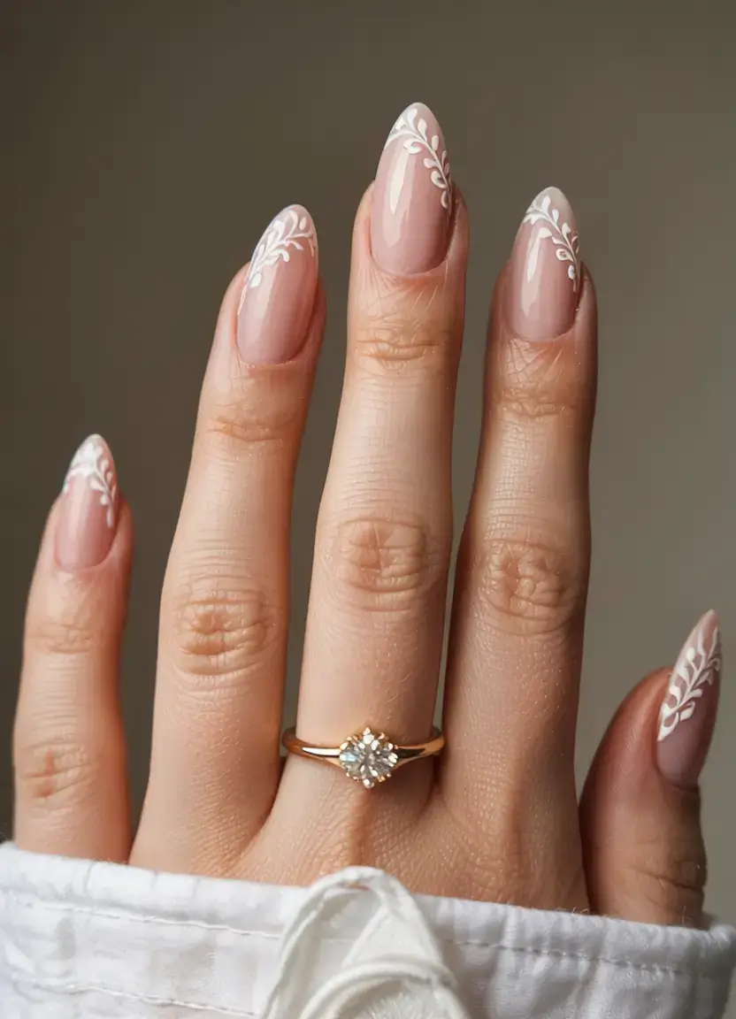 white christmas nails ideas 2025 Winter Vine French