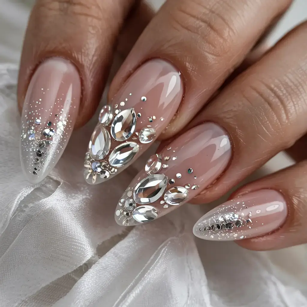 white christmas nails ideas 2025 Crystal Aurora Magic