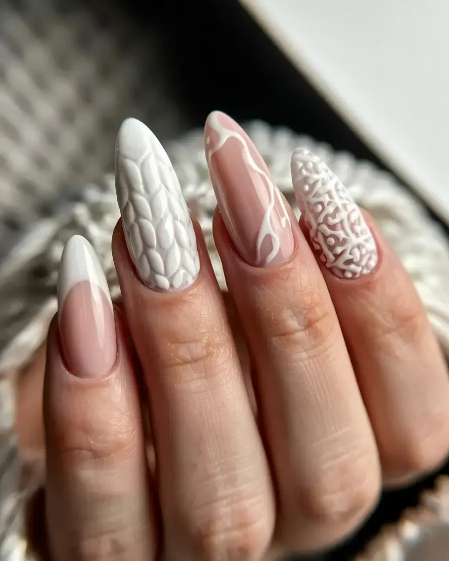 white christmas nails ideas 2025 Winter Sweater Chic